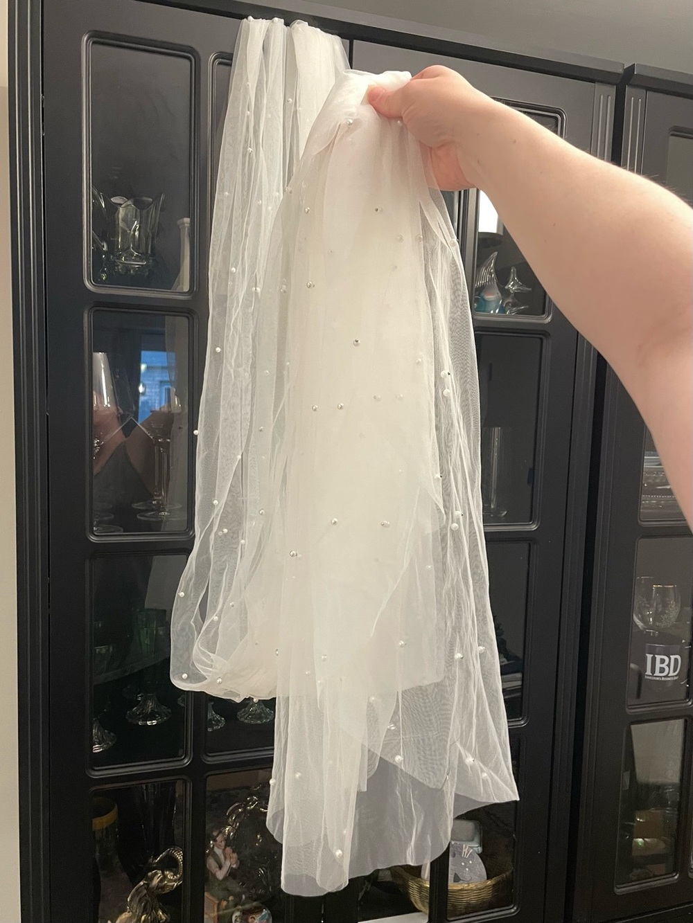 12 Foot Long True White Veil with Pearled Detailing